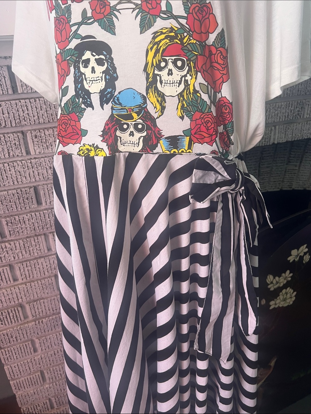 Guns N Roses Concert Tee Black & White Striped Maxi Dress OOAK - Picture 3 of 7